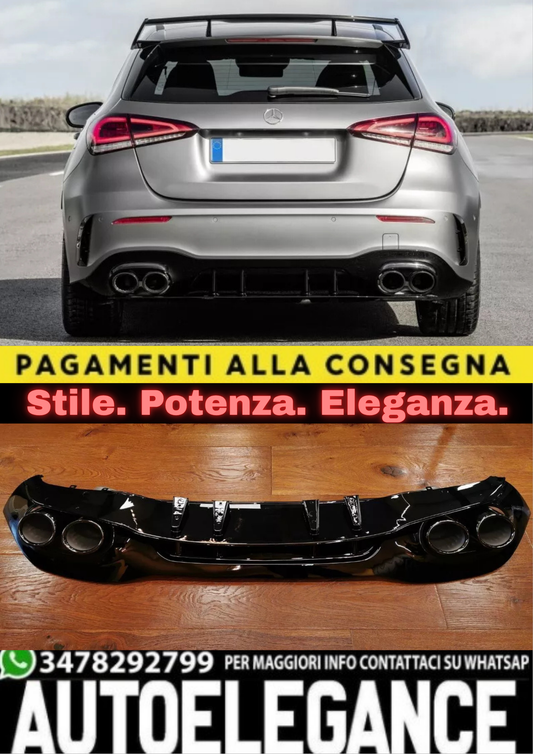 0173💎DIFFUSORE POSTERIORE PER MERCEDES A W177 AMG SOTTO TERMINALI NERI A45S💎