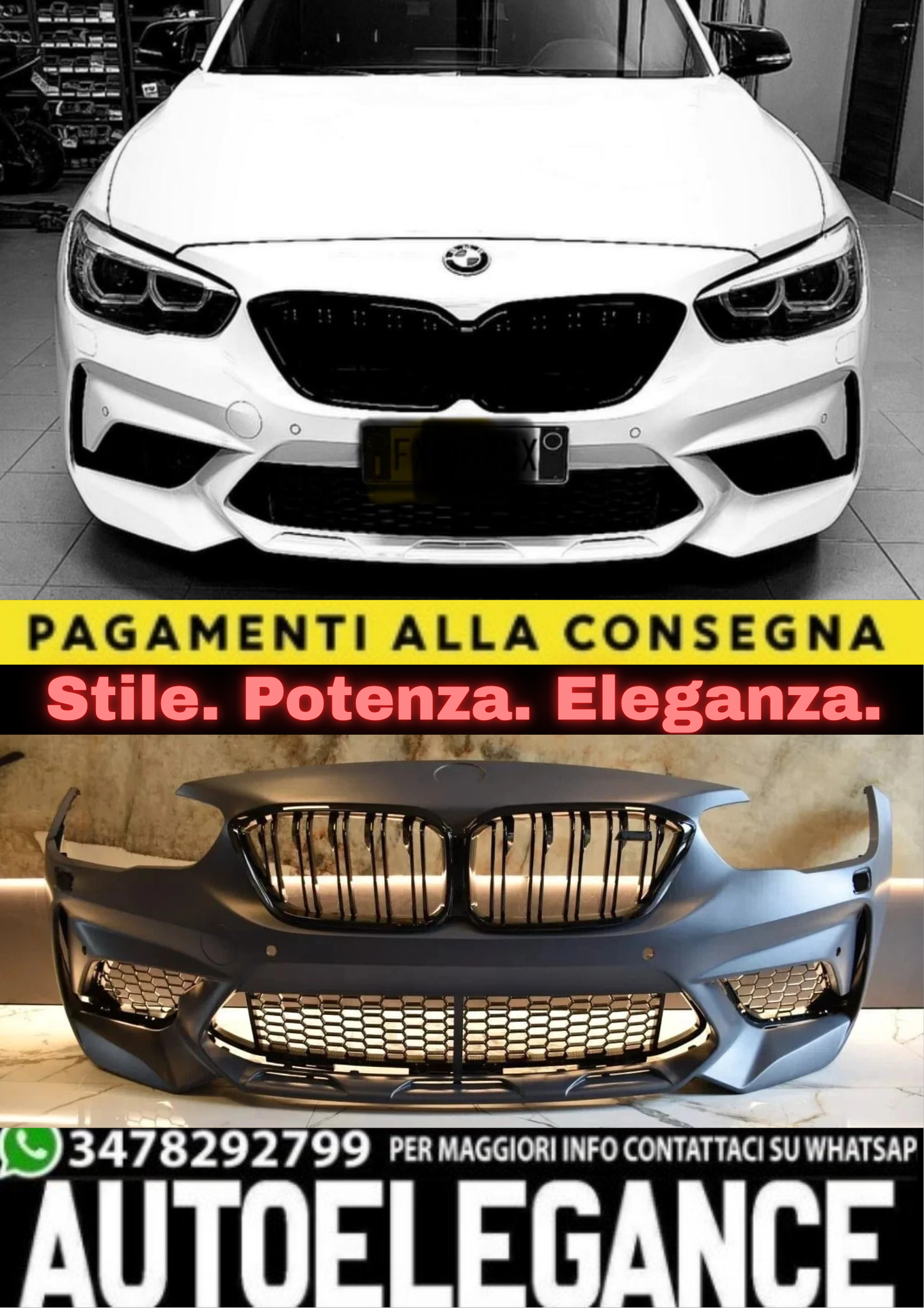 1527🔥PARAURTI ANTERIORE ADATTO PER BMW SERIE 1 F20 F21 2015-2019 M1 M2 DESIGN🔥