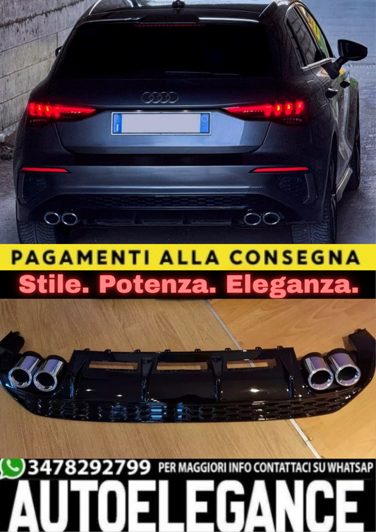 1085🔥DIFFUSORE ADATTO PER AUDI A3 8Y 20+ SPORTBACK LOOK S3 PER PARAURTI SLINE🔥