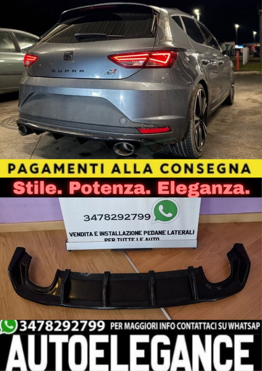 0691🔥DIFFUSORE POSTERIORE NERO LUCIDO PER SEAT LEON MK3 12-16 LOOK CUPRA MAX🔥