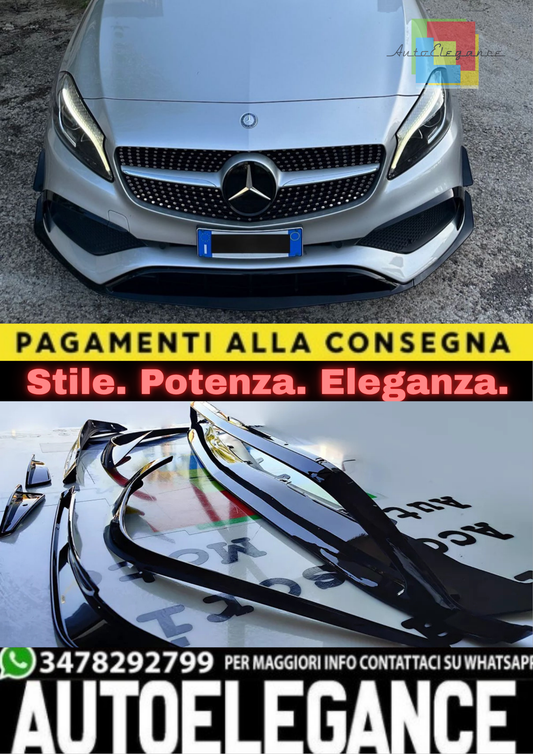 0065⭐ MERCEDES A W176 15-18 SPLITTER PER PARAURTI ANTERIORE AMG A45 ABS NERO ⭐