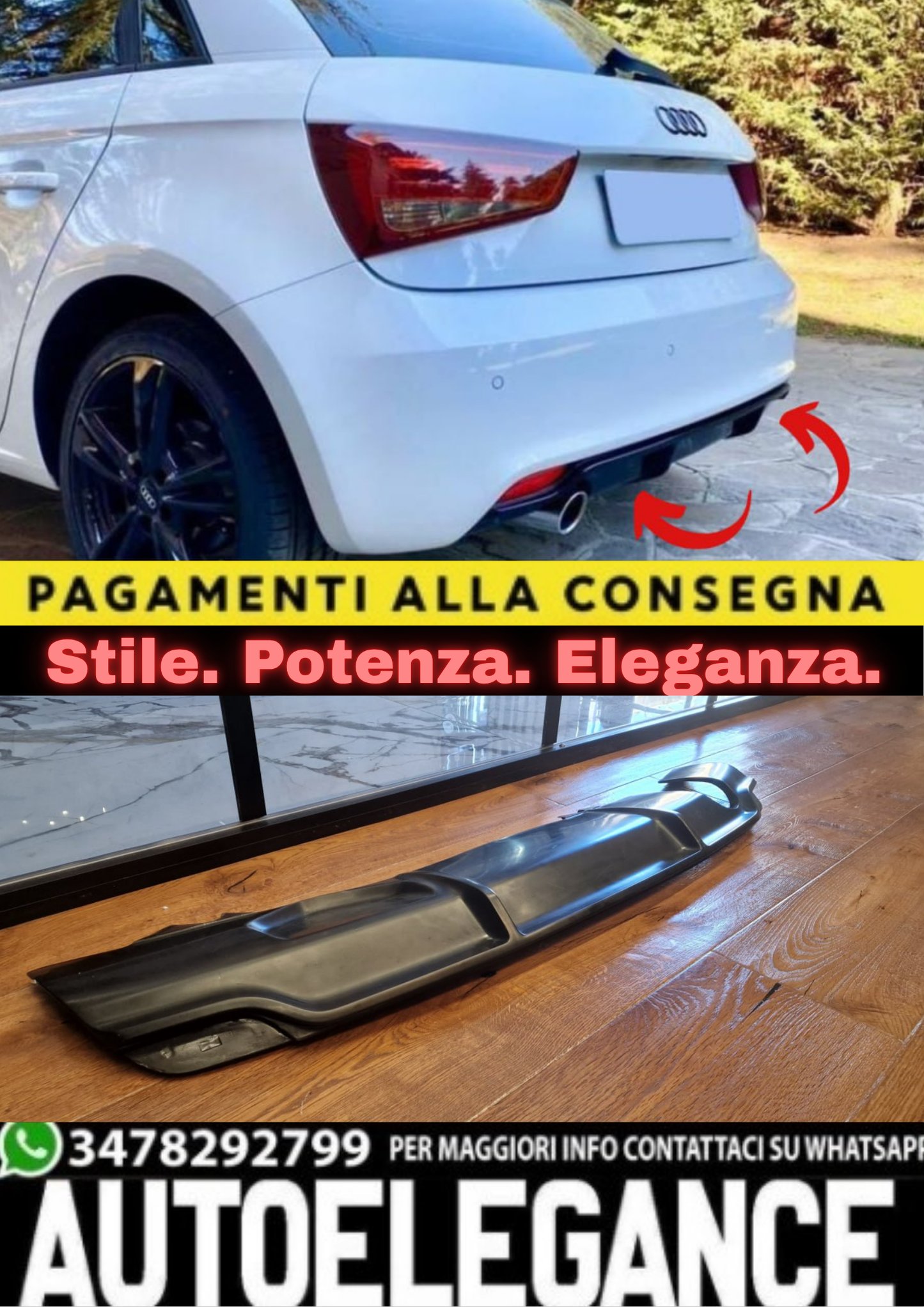 2246⭐DIFFUSORE PER AUDI A1 8X 2010-2015 STANDARD LOOK TUNING GREZZO ⭐