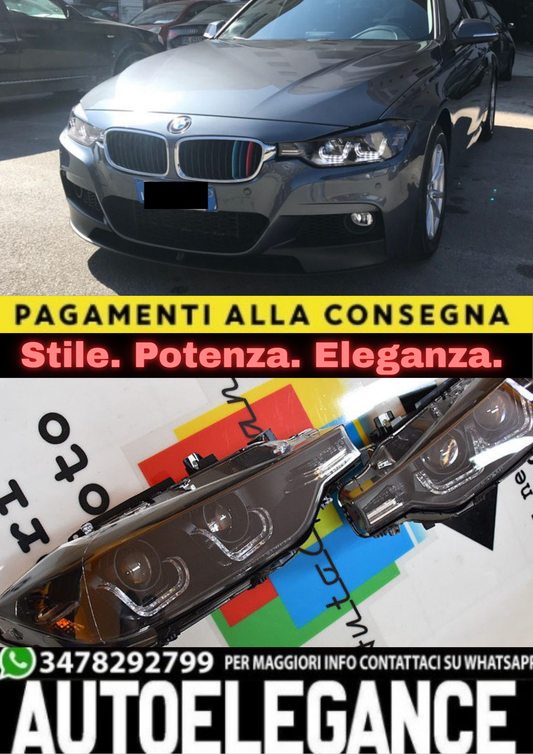 🔥FARI ANTERIORI NERI CON ANGEL EYES PER BMW SERIE 3 F30 (2011–2015)🔥