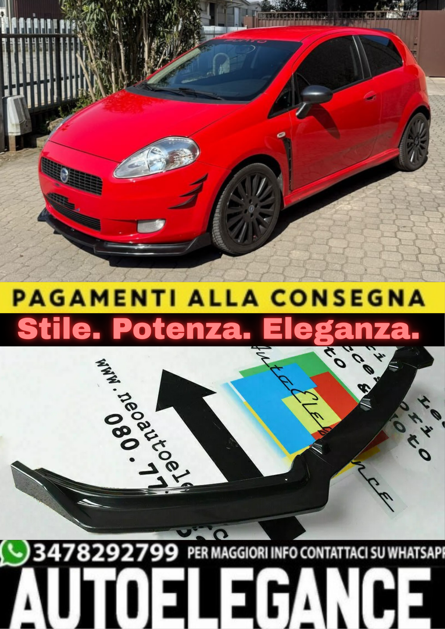 0079🔥 SPOILER SOTTO PARAURTI ANTERIORE PER FIAT GRANDE PUNTO/ PUNTO EVO ABS🔥
