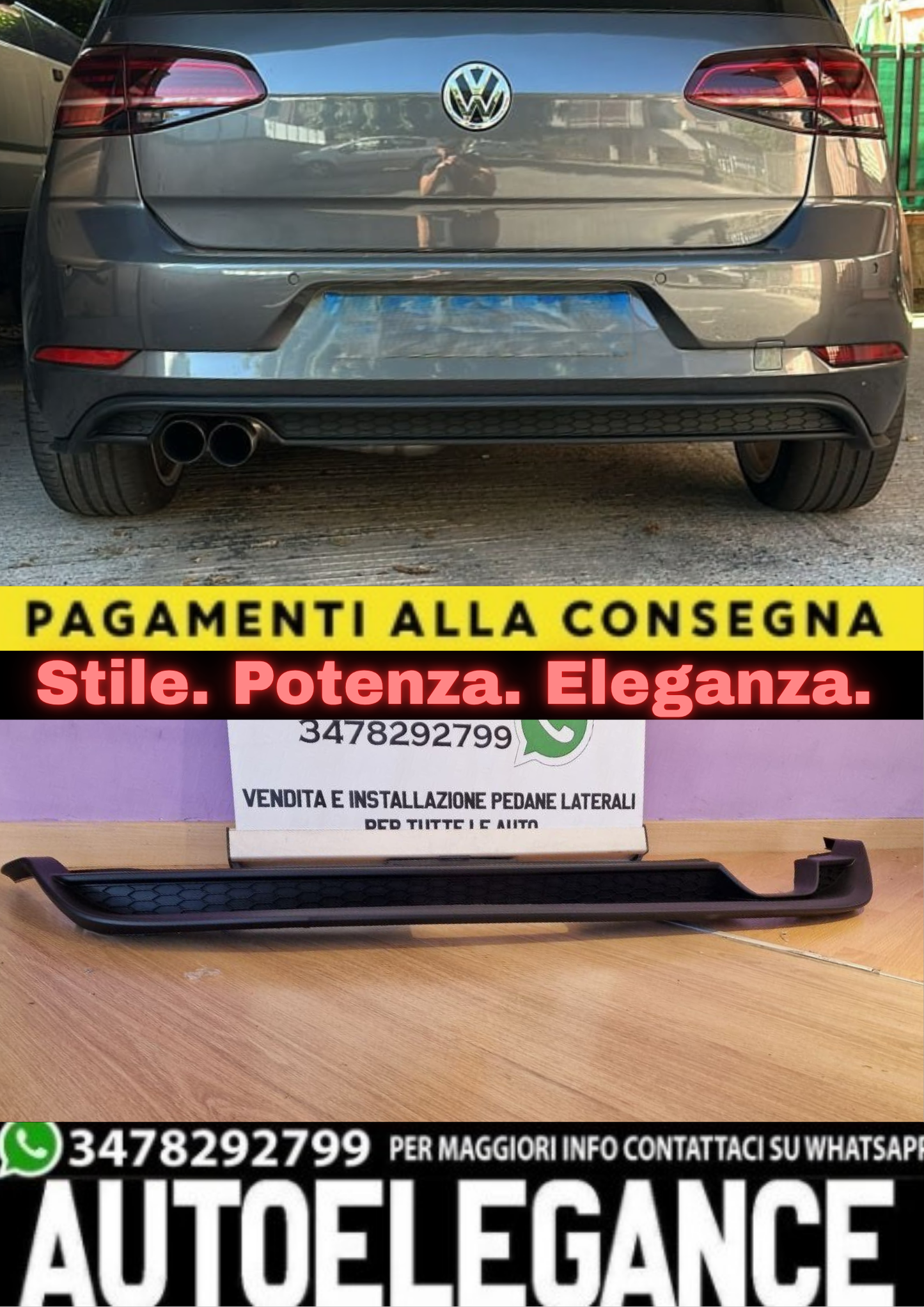 0938🔥DIFFUSORE SOTTO PARAURTI VW GOLF VII DAL 2017+ ESTRATTORE POSTERIORE🔥