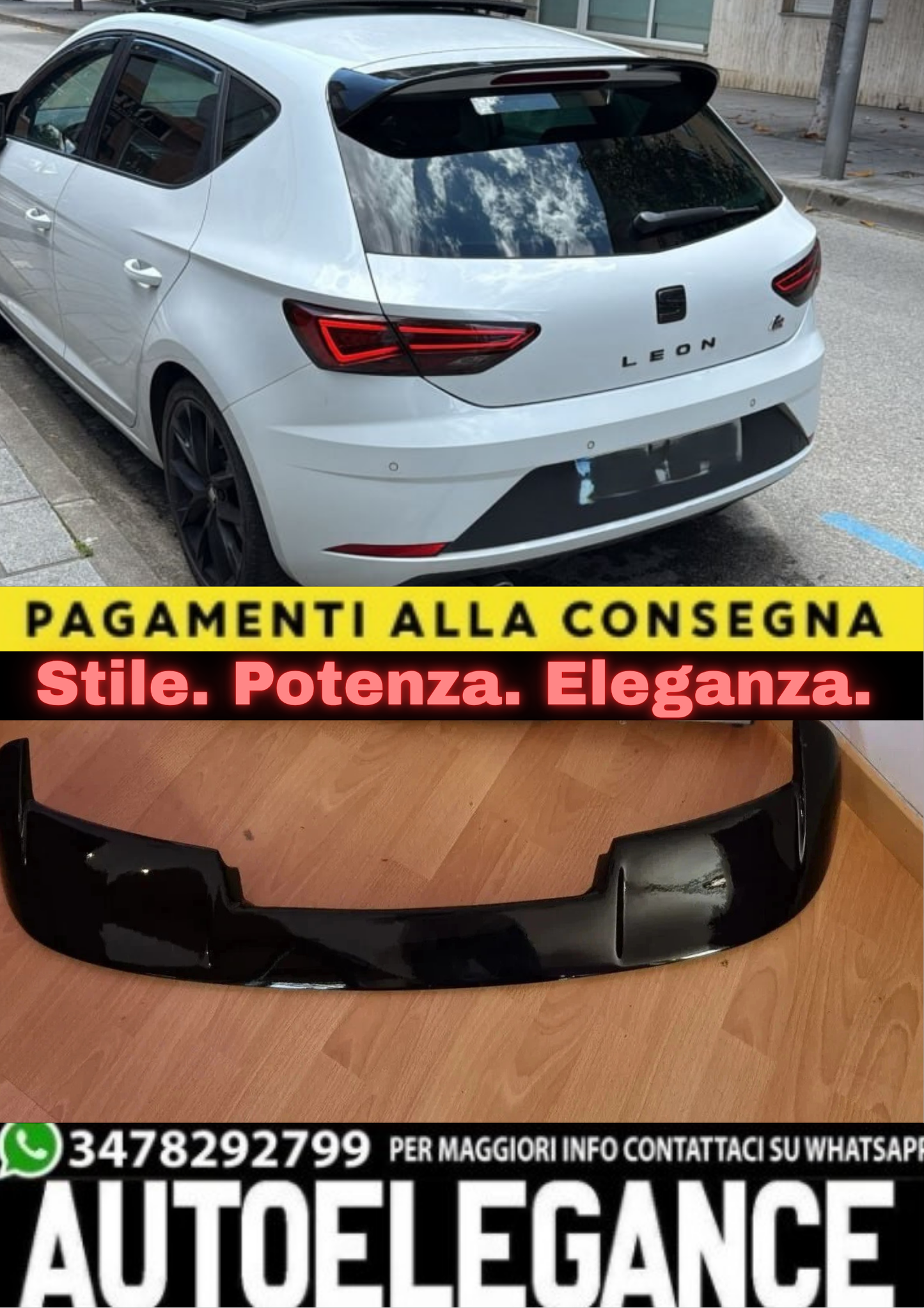 0406⭐SPOILER ADATTO PER SEAT LEON 5F 5 PORTE 12-20 LOOK CUPRA R300 DESIGN NERO⭐