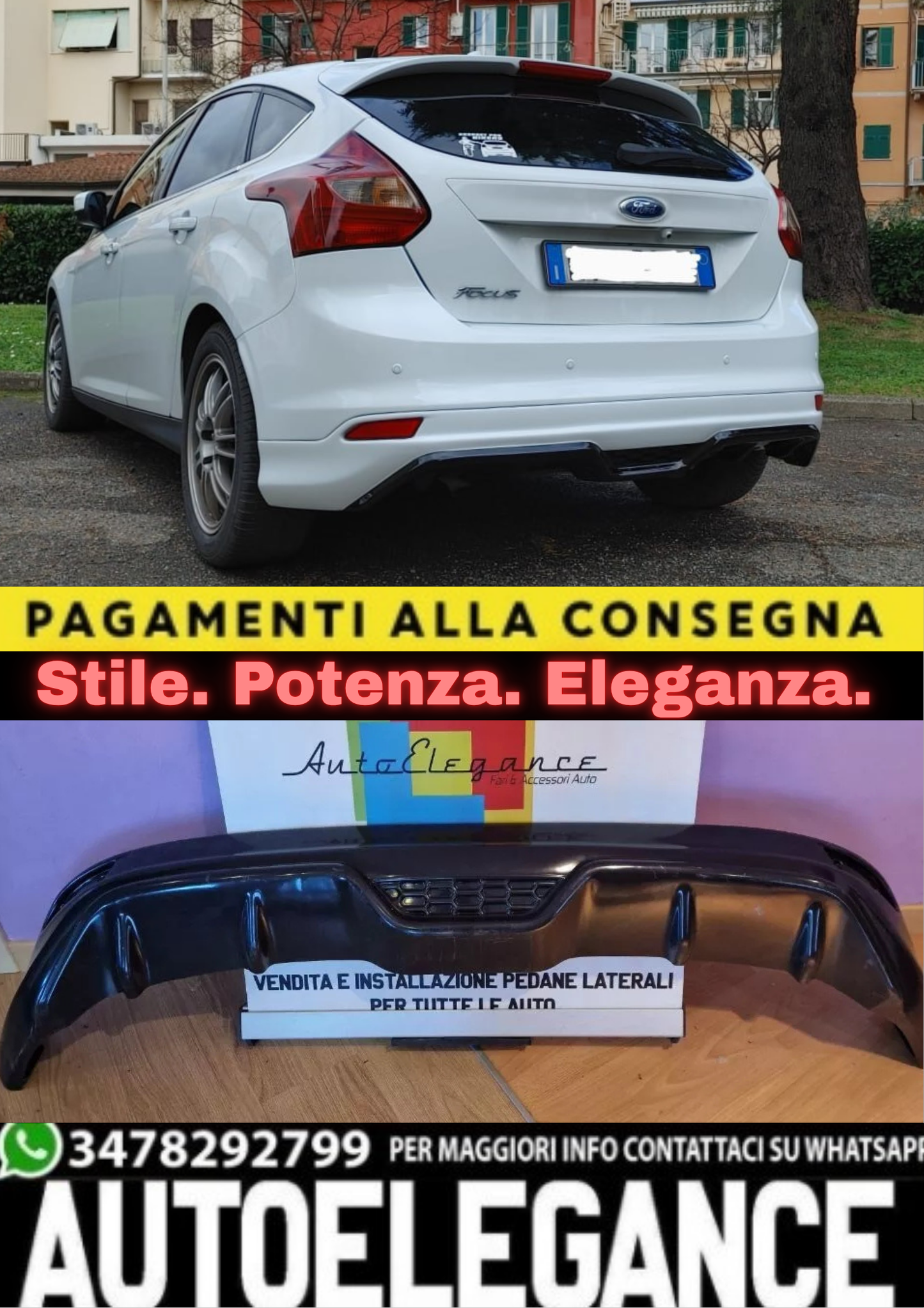 0850⭐DIFFUSORE SOTTO PARAURTI PER FORD FOCUS III MK3 2011-2014⭐