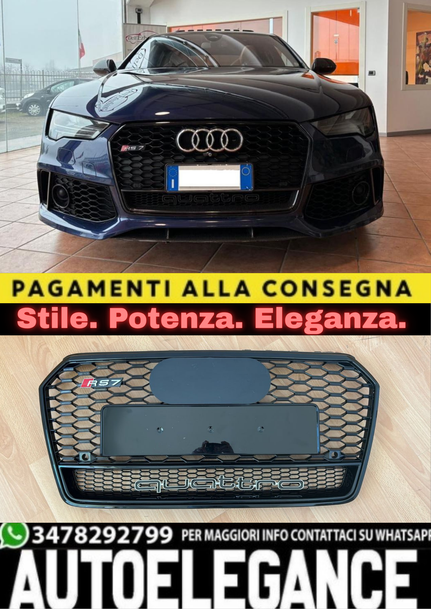 2262⭐GRIGLIA PER AUDI A7 4G 2015-2018 LOOK RS7 QUATTRO NERA⭐