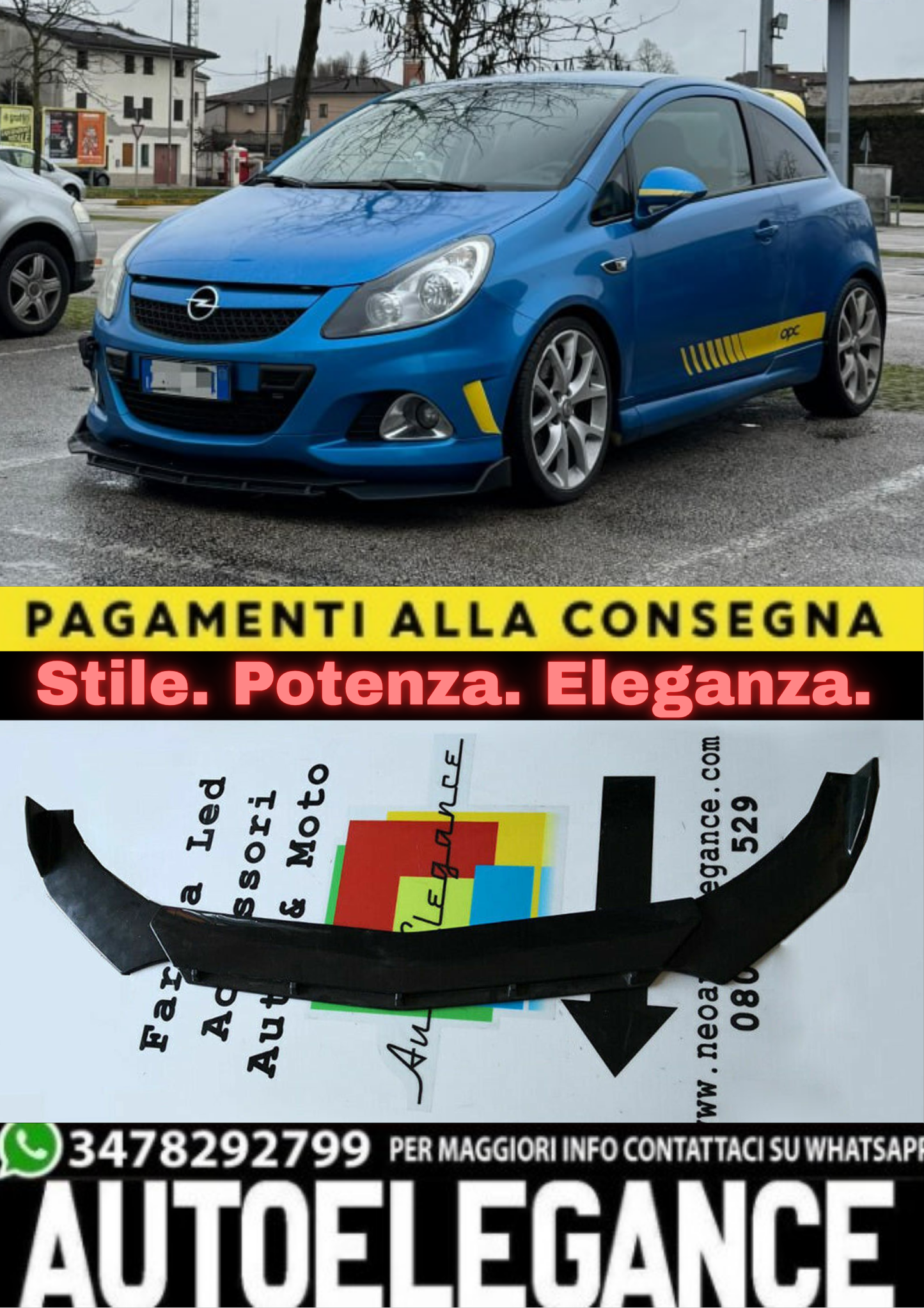 0037💎OPEL ASTRA J SPLITTER PARAURTI ANTERIORE NERO LUCIDO LOOK RS - 3P💎