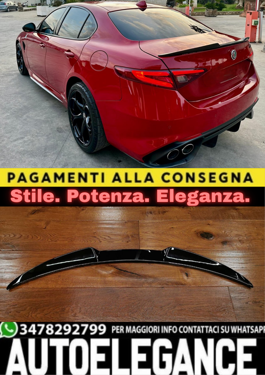 💎0073 SPOILER ADATTO PER ALFA ROMEO GIULIA 2015-2021  IN ABS NERO LUCIDO 💎