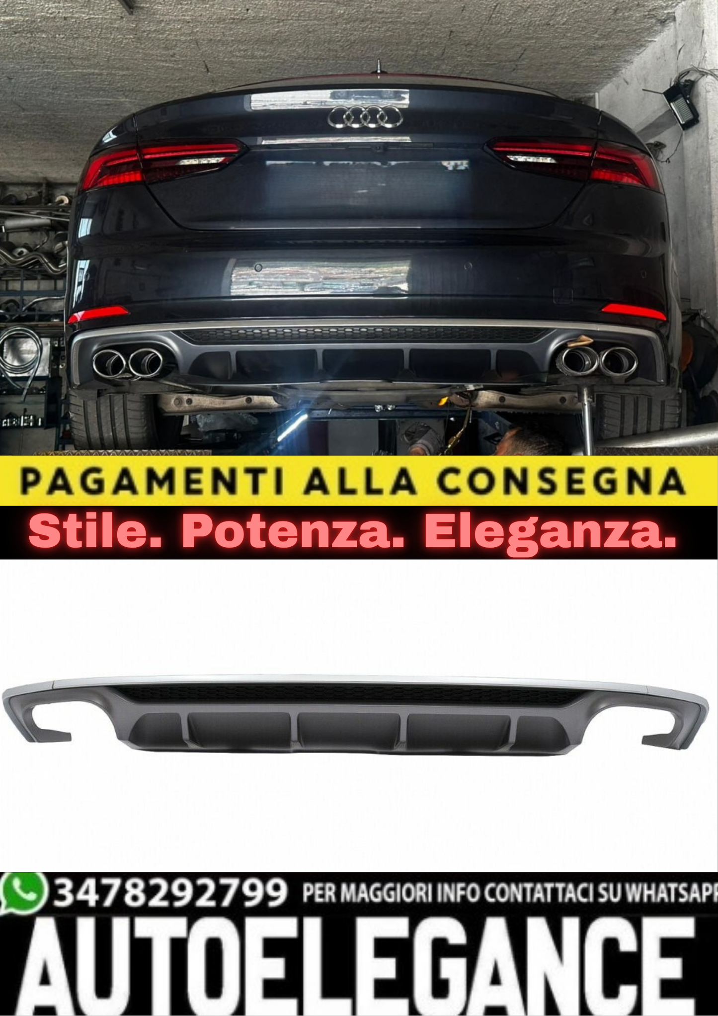 ✨DIFFUSORE POSTERIORE ADATTO PER AUDI A5 F5 (2016–2022) – SENZA TERMINALI✨