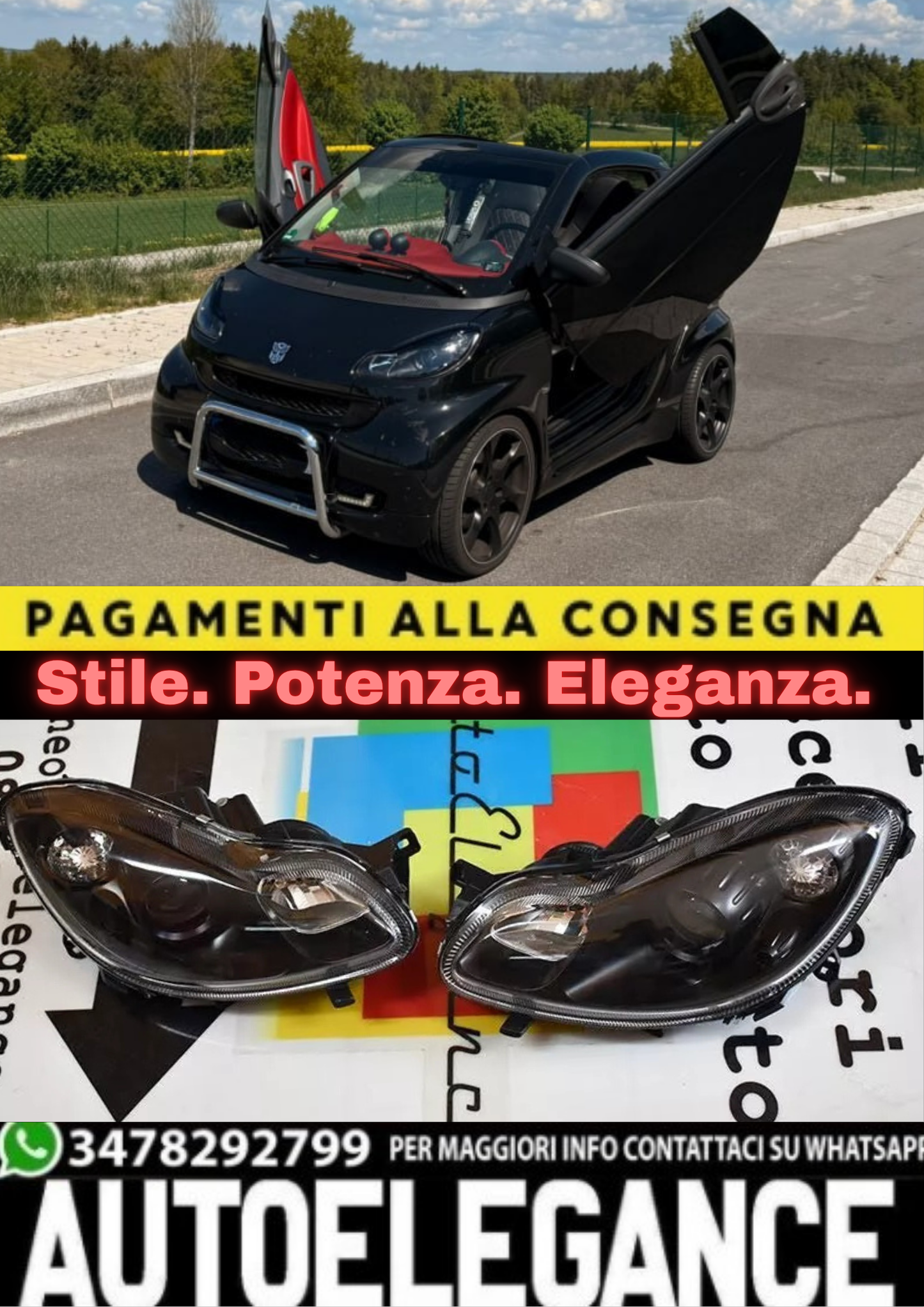 ⭐0836 FARI ANTERIORI ADATTO PER SMART 451 2007-2014 NERI⭐