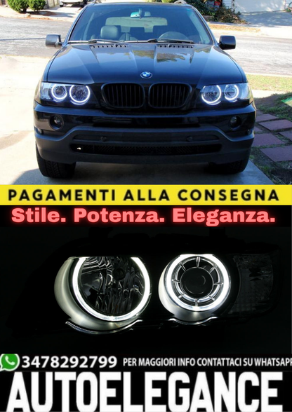 🔥COPPIA FARI ANTERIORI ANGEL EYES PER BMW X5 E53 – CON XENON (1999-2003)🔥