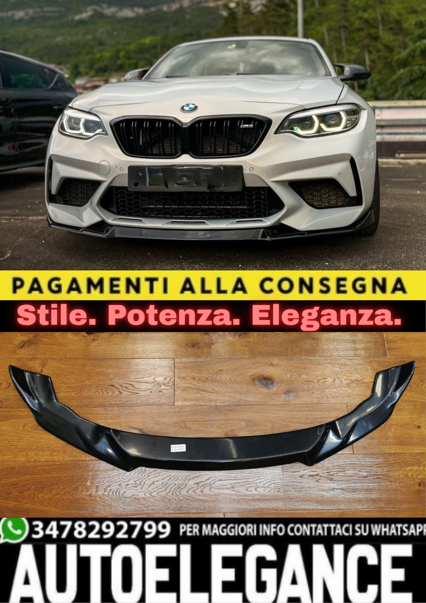 1973🔥SPLITTER ANTERIORE NERO LUCIDO ADATTO PER BMW SERIE 2 M2 (2016–2020)🔥