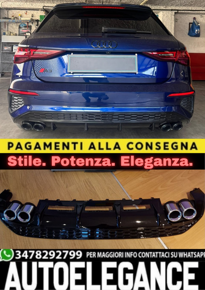 1085💎DIFFUSORE PER AUDI A3 8Y 2020+ SPORTBACK LOOK S3 PER PARAURTI SLINE💎