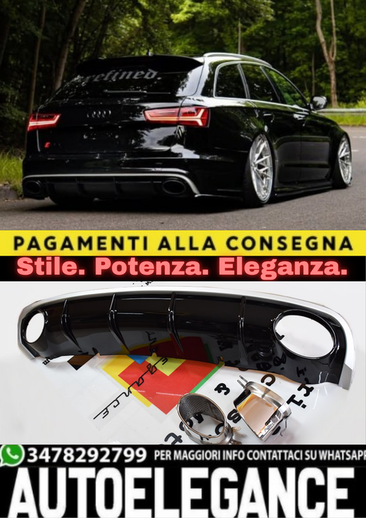🔥DIFFUSORE POSTERIORE PER AUDI A6 4G (15–18) LOOK RS6 CON TERMINALI CROMATI🔥