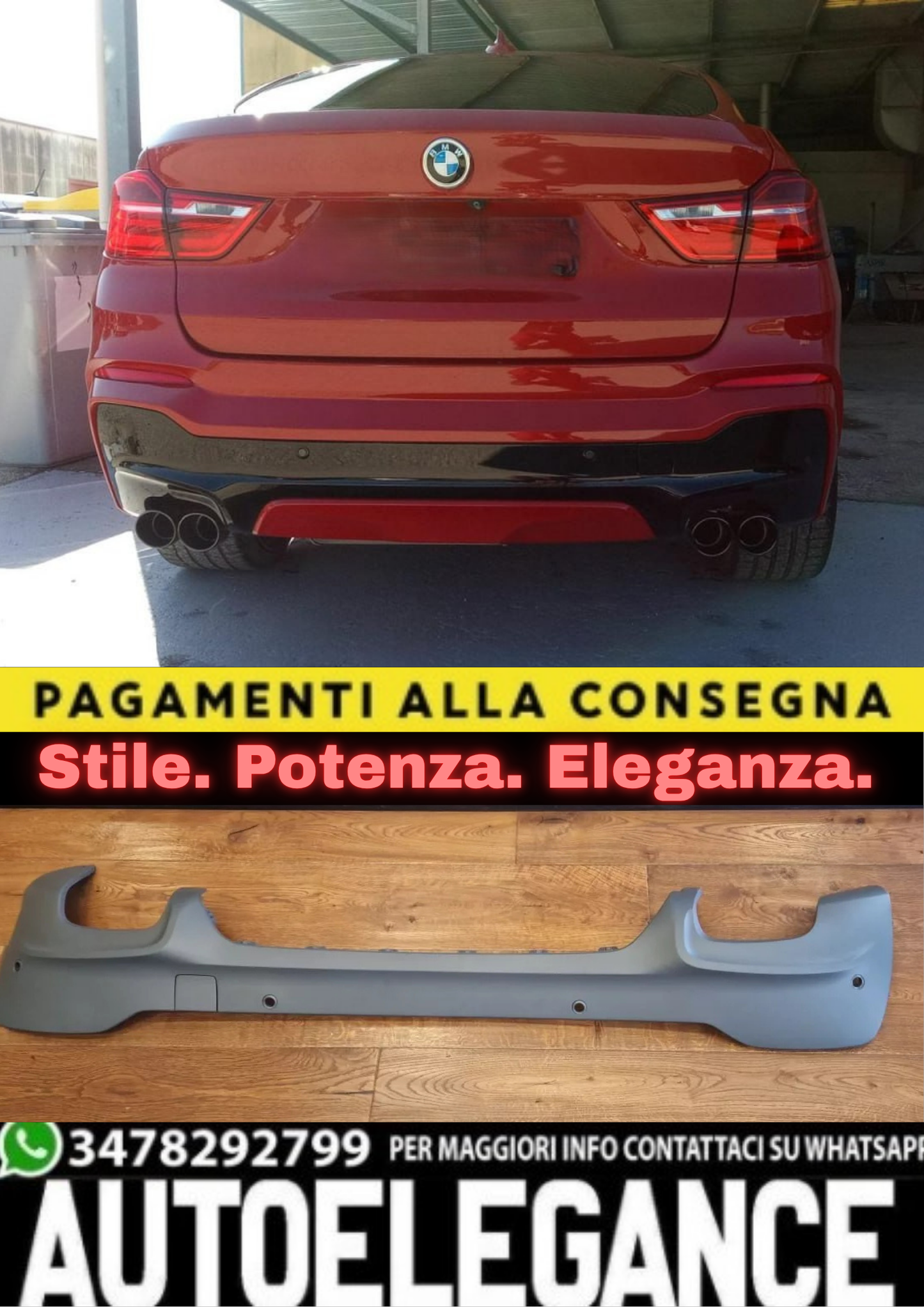 2126⭐DIFFUSORE ADATTO PER BMW X4 F26 2014+ MSPORT GREZZO 2+2⭐