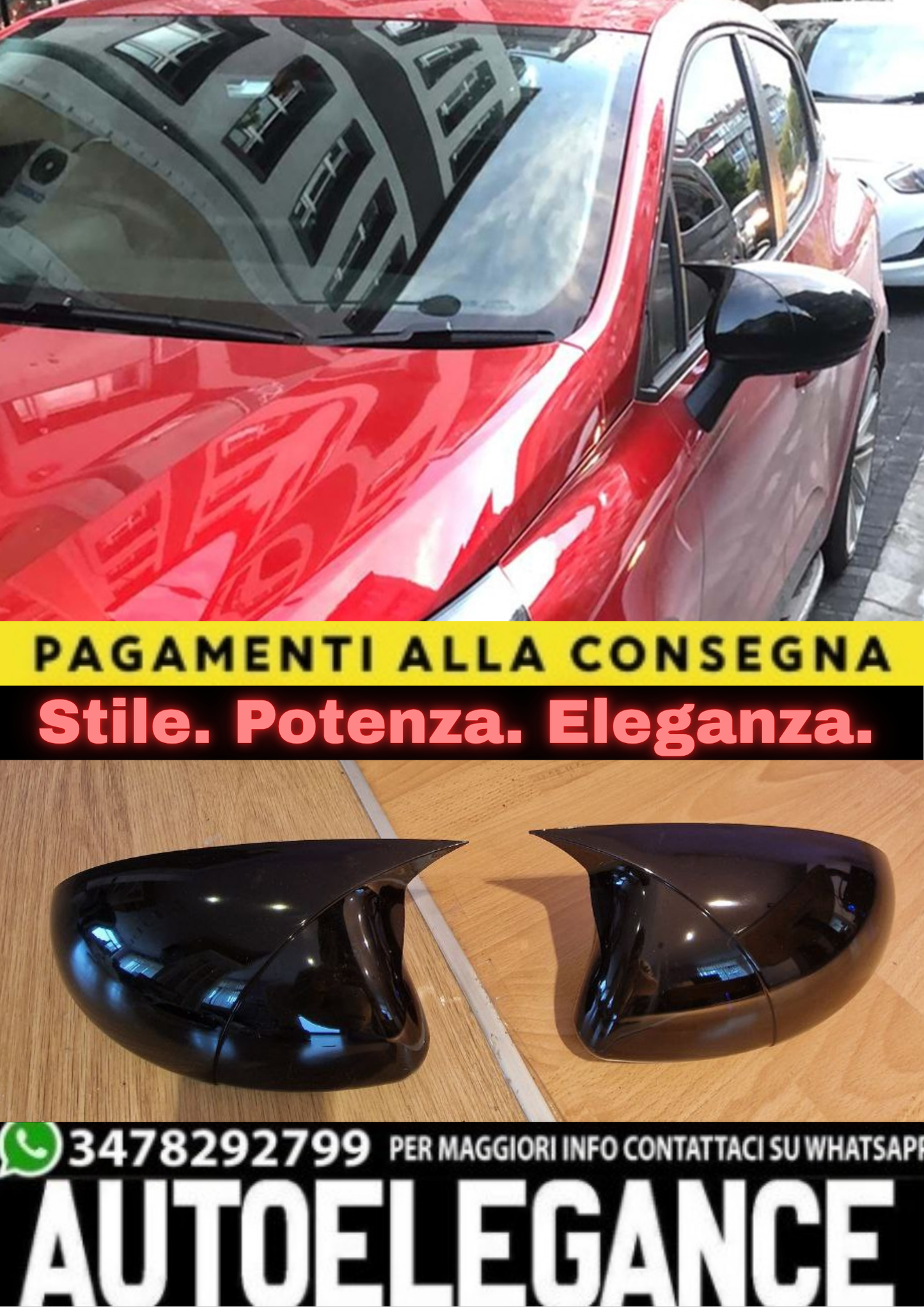 0822🔥CALOTTE ADATTO PER RENAULT CLIO 5 2019+ NERO LUCIDO ADESIVE🔥