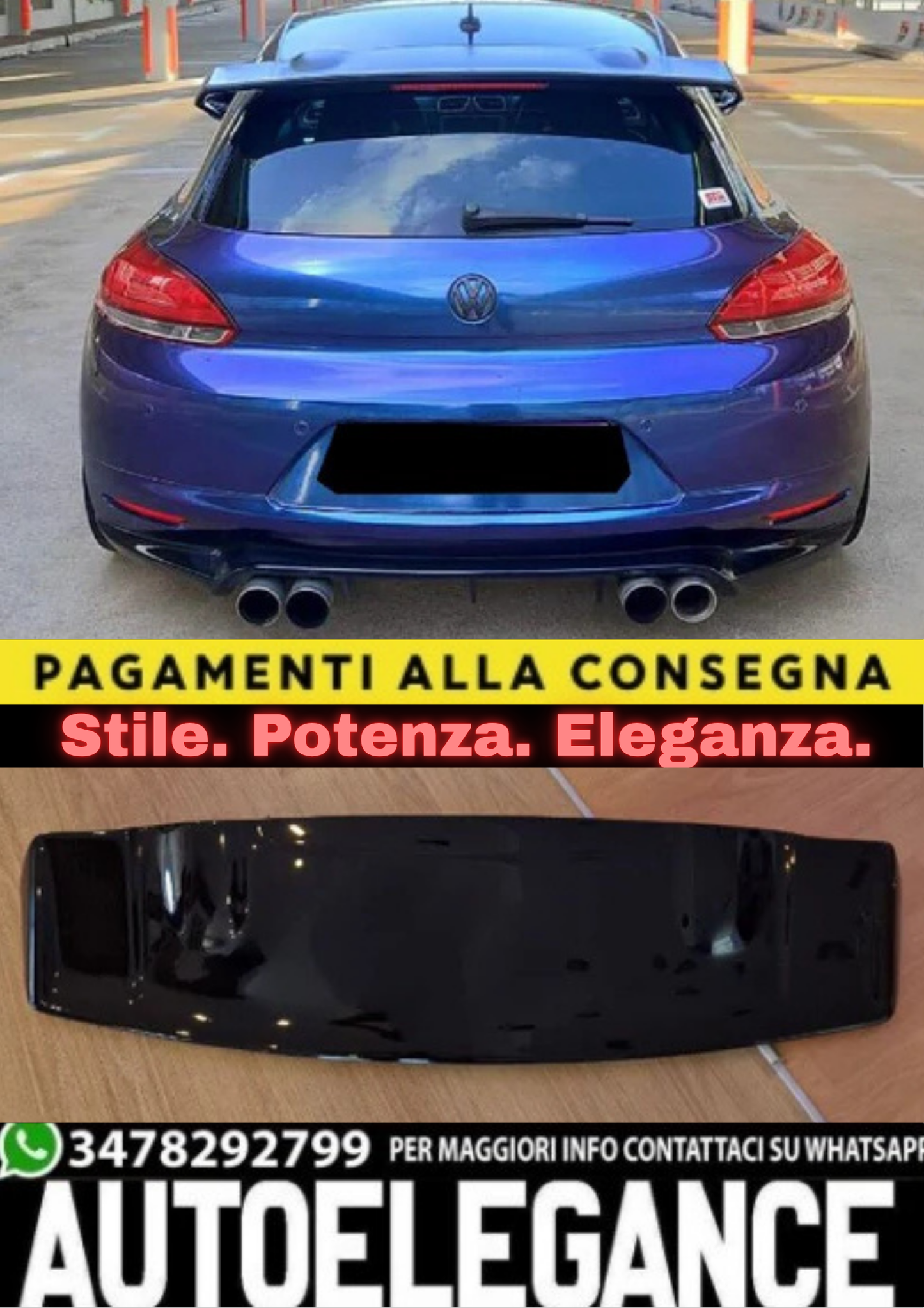 0791🔥SPOILER TETTO PER VW SCIROCCO 2008-2013 LOOK R CUP NERO LUCIDO🔥