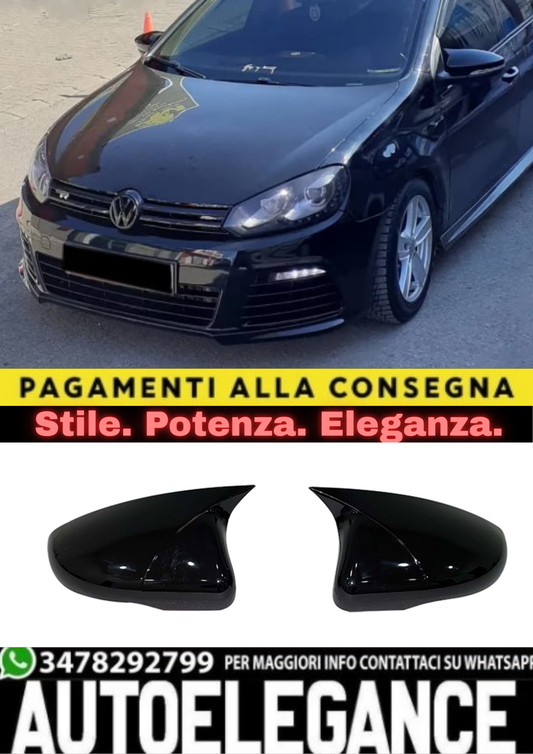 0778🔥CALOTTE SPECCHI ADATTO PER VW GOLF 6 NERO LUCIDO ADESIVE🔥