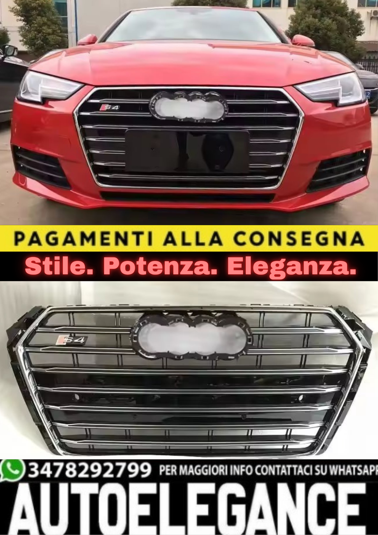 1943💥GRIGLIA PER AUDI A4 B9 2015-2019 LOOK S4 NERA PROFILI CROMATI💥