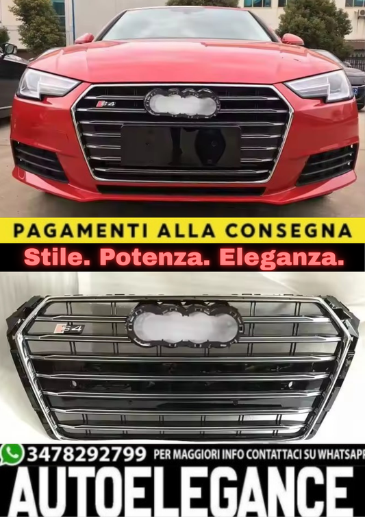 1943💥GRIGLIA PER AUDI A4 B9 2015-2019 LOOK S4 NERA PROFILI CROMATI💥