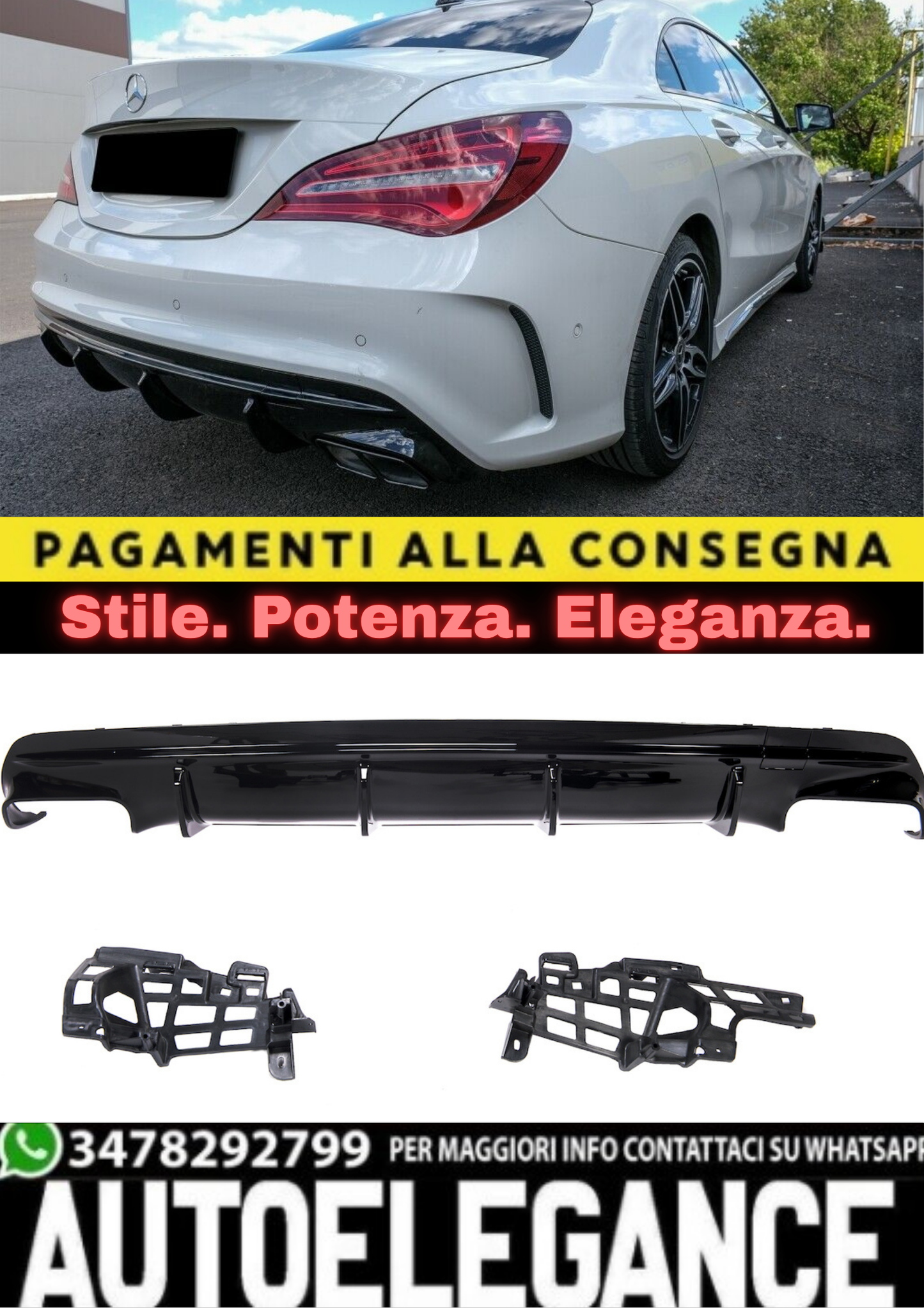 💥DIFFUSORE POSTERIORE PER MERCEDES CLA (13–19) NERO LUCIDO CON SHOOTING BRAKE💥