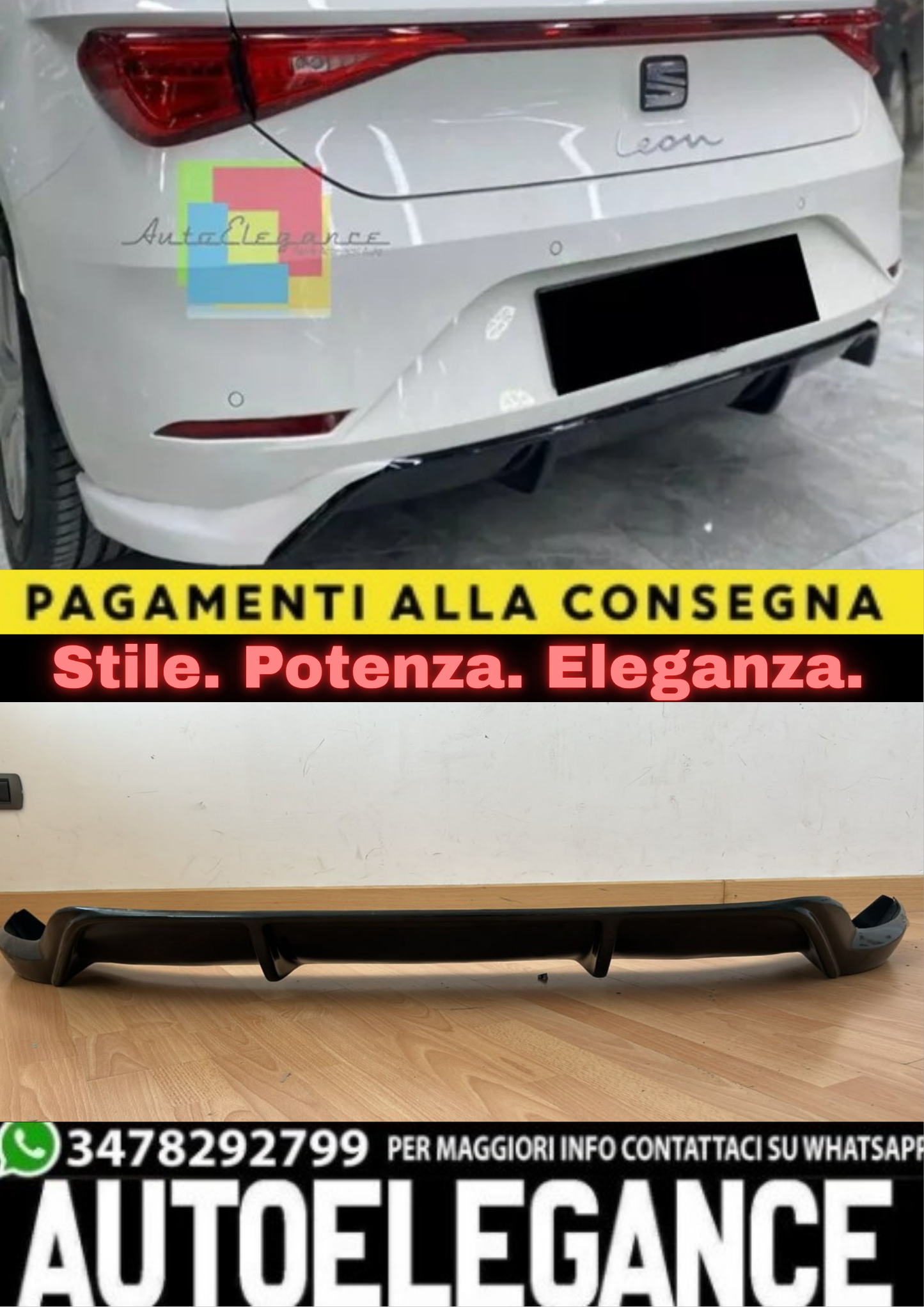 0650🔥SPOILER POSTERIORE / DIFFUSORE SOTTOPARAURTI PER SEAT LEON KL (2019+)🔥