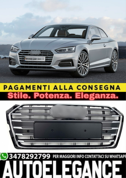 ⭐1944 GRIGLIA PER AUDI S5 A5 F5 2015-2019 LOOK S5 NERA PROFILI CROMATI⭐