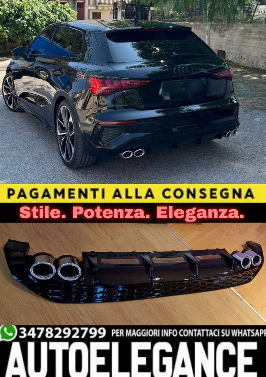 1085🔥DIFFUSORE POSTERIORE LOOK S3 PER AUDI A3 8Y SPORTBACK (2020+)NERO LUCIDO🔥