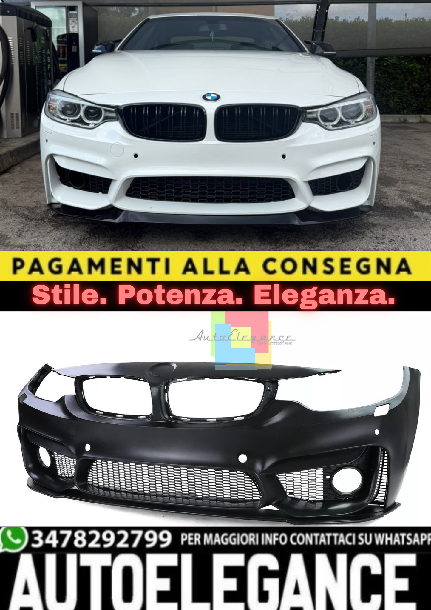0318🔥PARAURTI ANTERIORE LOOK M4 CON SPLITTER ABS PER BMW SERIE 4 F32 F33🔥