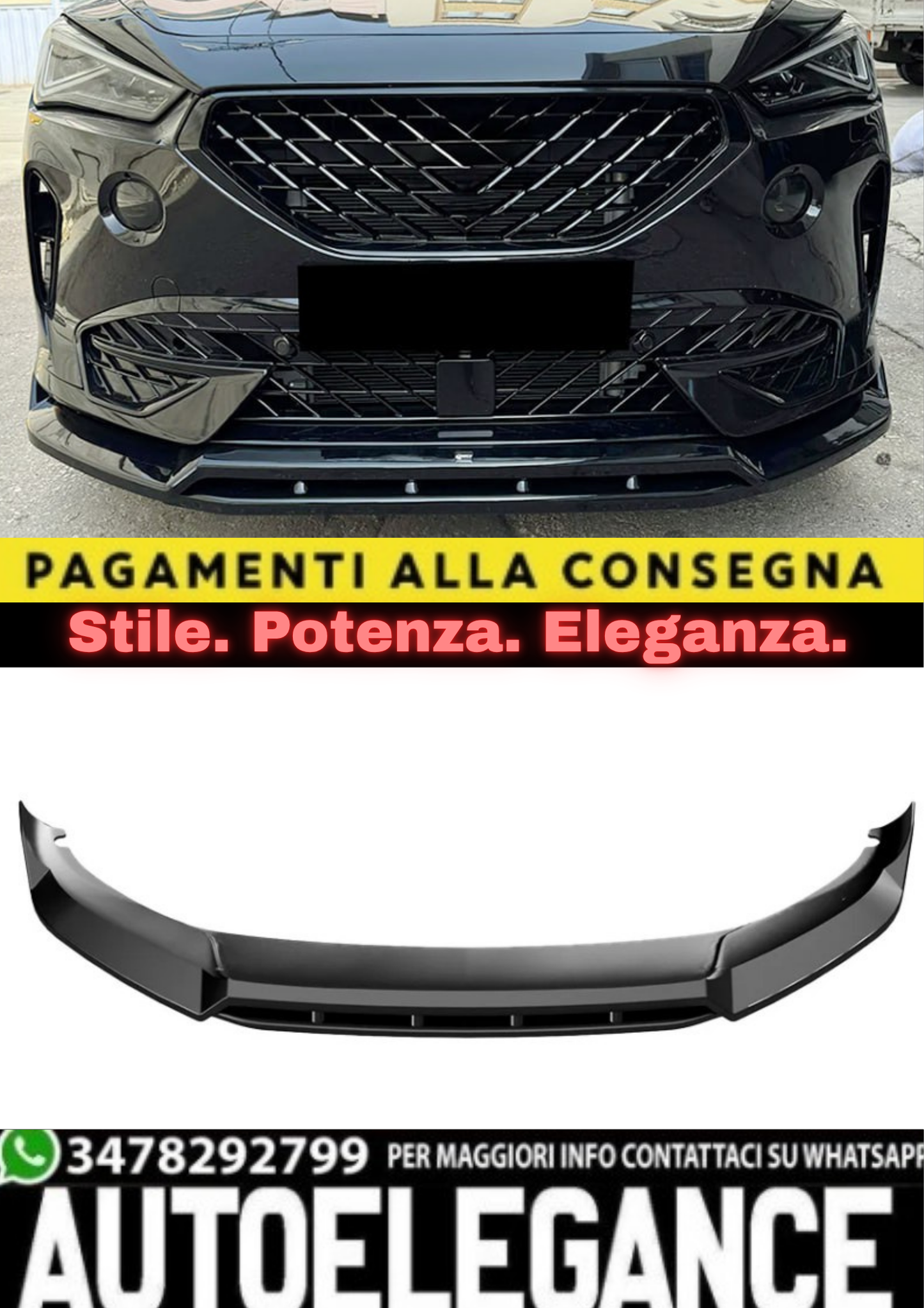 🔥SPLITTER ANTERIORE PER SEAT CUPRA FORMENTOR MK1 (2020+) NERO LUCIDO🔥