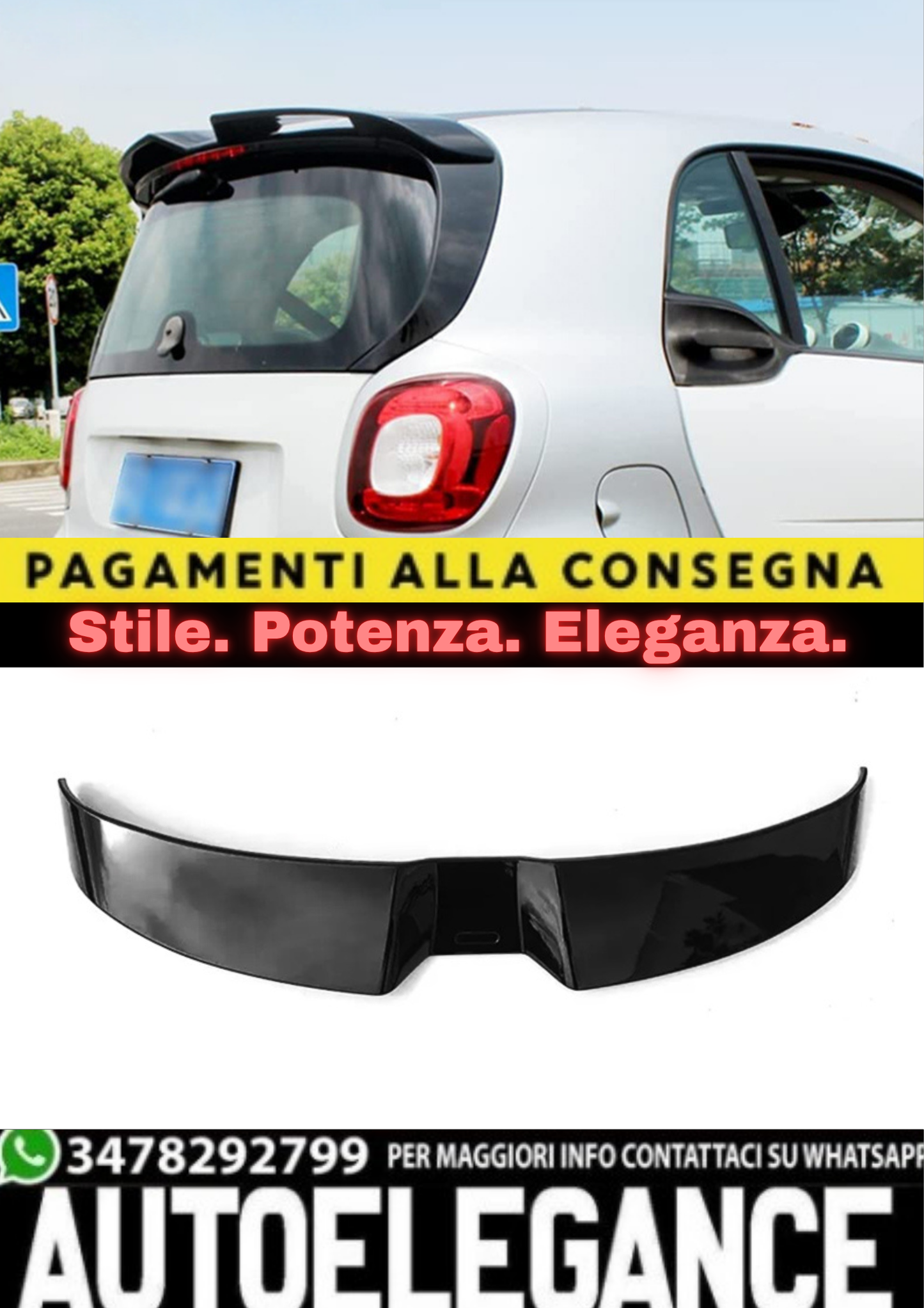 🔥SPOILER TETTO PER SMART FORTWO (453) COUPÉ 2014–2020 LOOK BRABUS NERO LUCIDO🔥