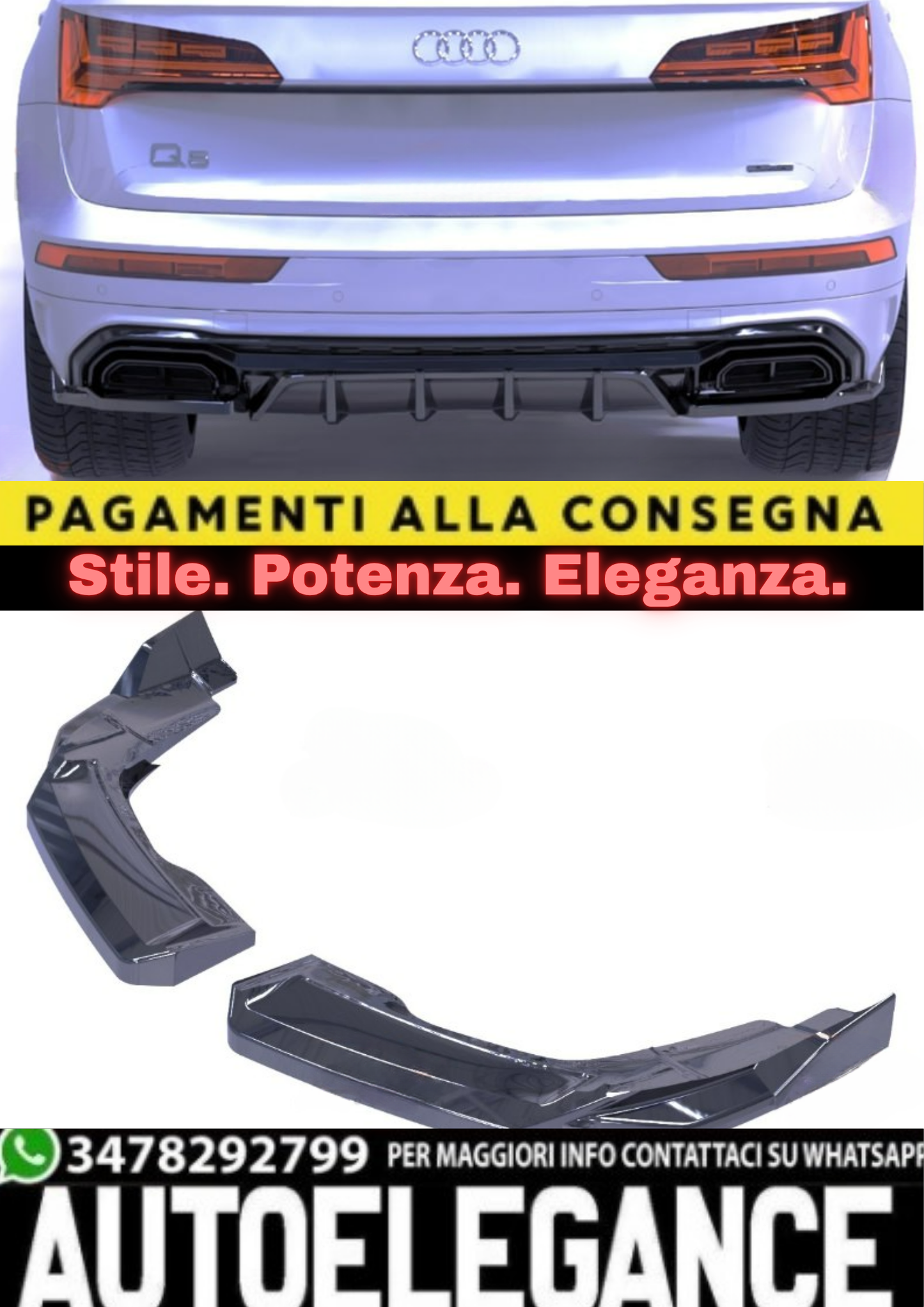 🔥FLAP POSTERIORE PER AUDI Q5 MK2 (2021+) S/S LINE V1 STYLE NERO LUCIDO GLOSSY🔥