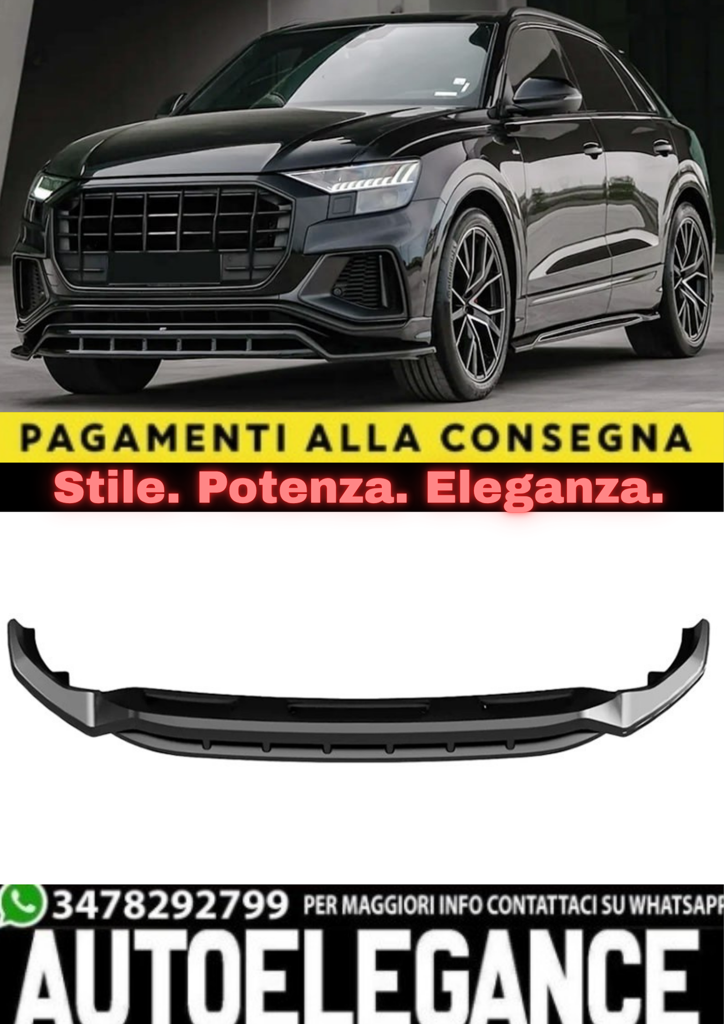 🔥SPLITTER ANTERIORE PER AUDI Q8 S MK1 (2019+) – A PLUS S/S LINE V1 STYLE 🔥