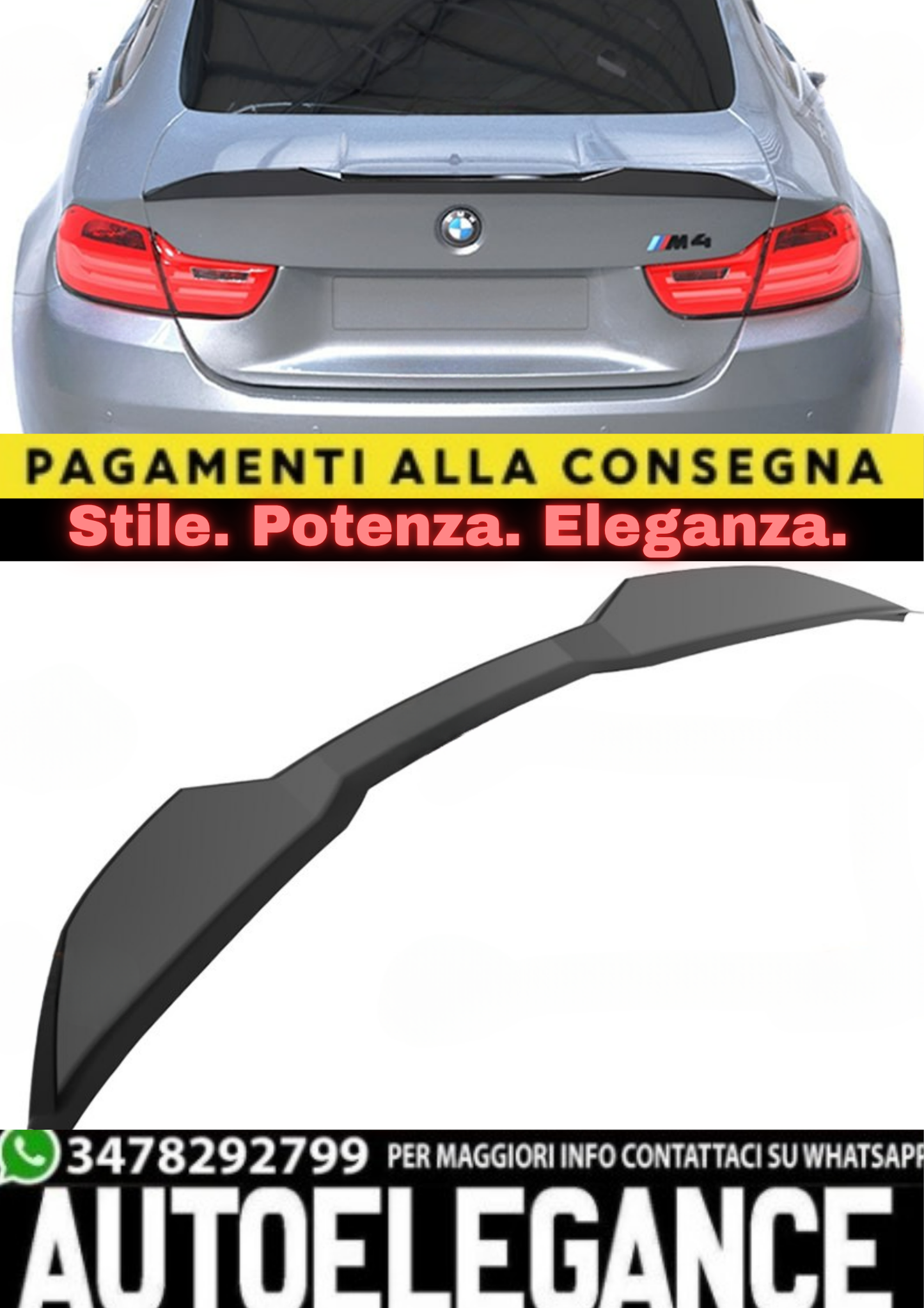 🔥SPOILER COFANO POSTERIORE PER BMW M4 F82 (2014+) STILE M4 V1 – NERO LUCIDO🔥
