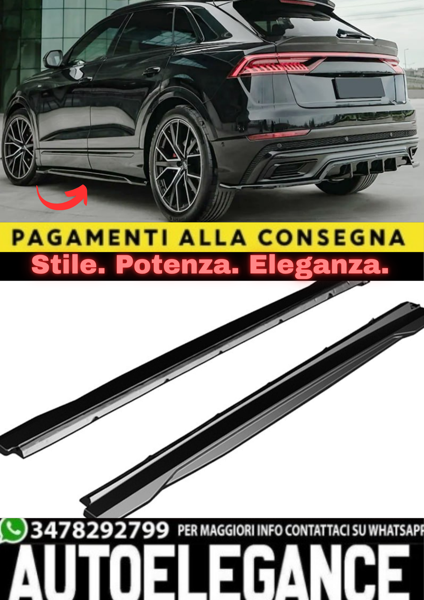 🔥SOTTO MINIGONNE PER AUDI Q8 S MK1 (2019+) SIDE SKIRT EXTENSION A PLUS STYLE🔥