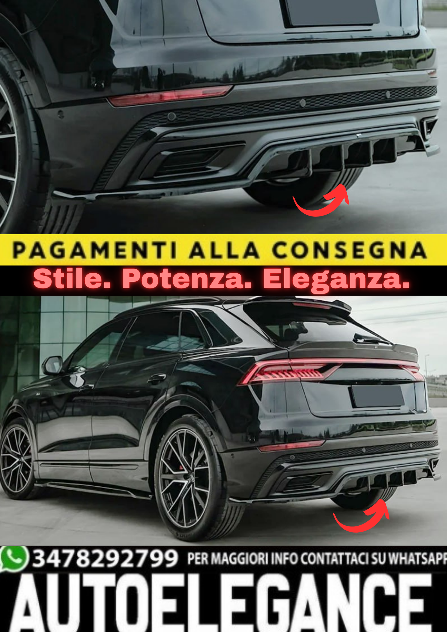 🔥SOTTO DIFFUSORE POSTERIORE PER AUDI Q8 S MK1 (2019+) – A PLUS S/S LINE STYLE🔥