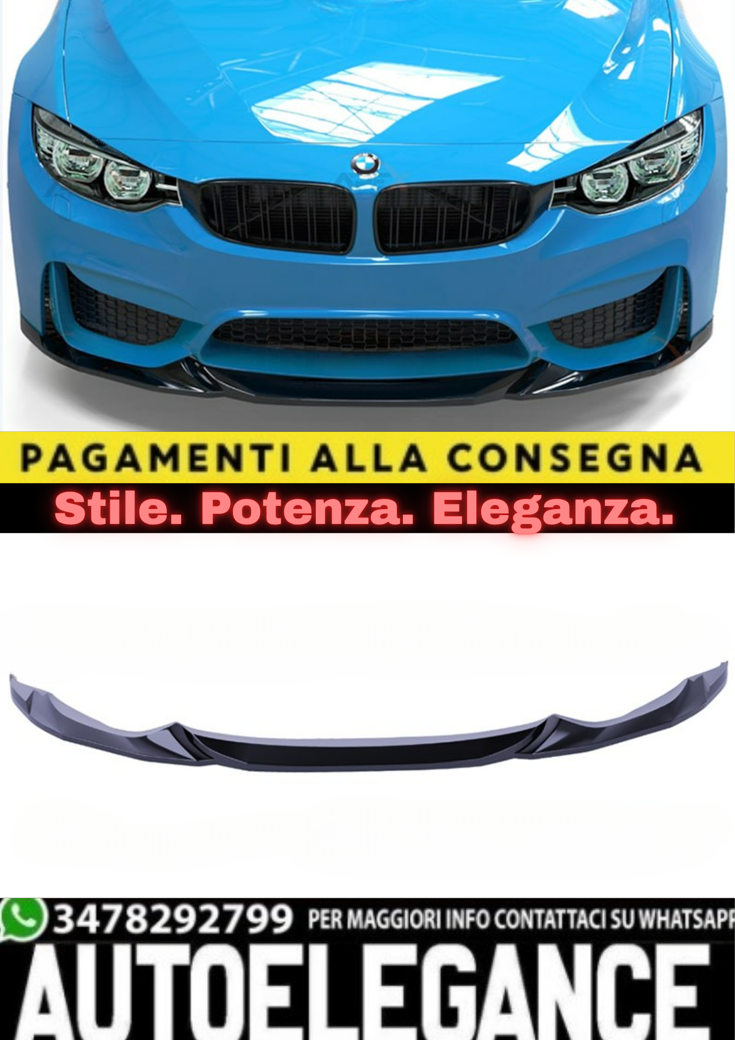 🔥SPLITTER ANTERIORE PER BMW M3 F80 (2012+) – APEX M3 V1 STYLE NERO LUCIDO🔥