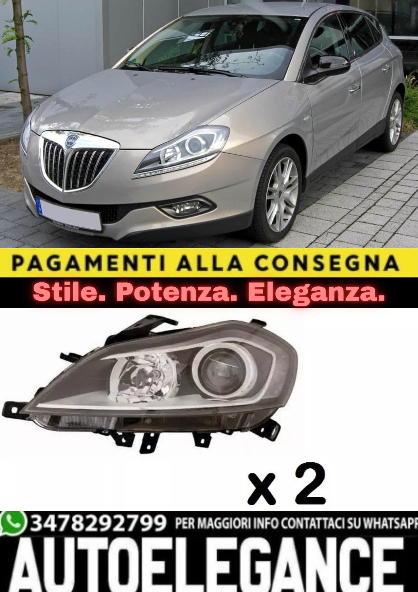 🔥COPPIA FARI ANTERIORI DX + SX PER LANCIA DELTA (2008 IN POI) ATTACCO H7/H7🔥