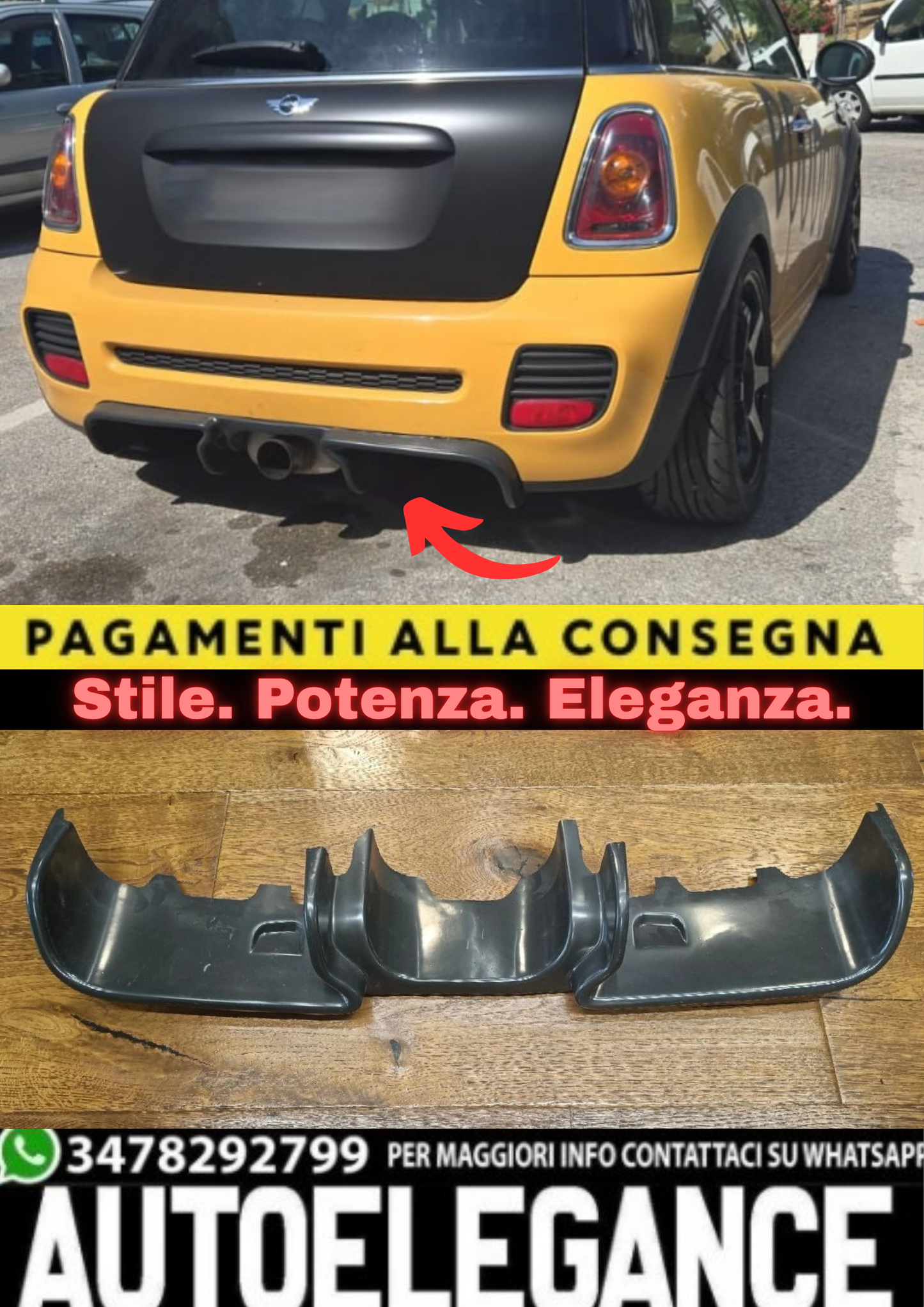 0852🔥DIFFUSORE POSTERIORE MINI COOPER R56 (2006+) – STILE JCW GP2 AGGRESSIVO🔥