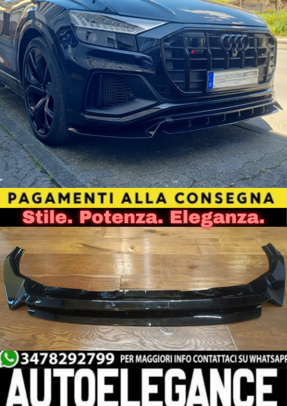 1837✨SPLITTER ANTERIORE NERO LUCIDO PER AUDI Q8 (18–24)S-LINE/SQ8 – LOOK SPORT✨