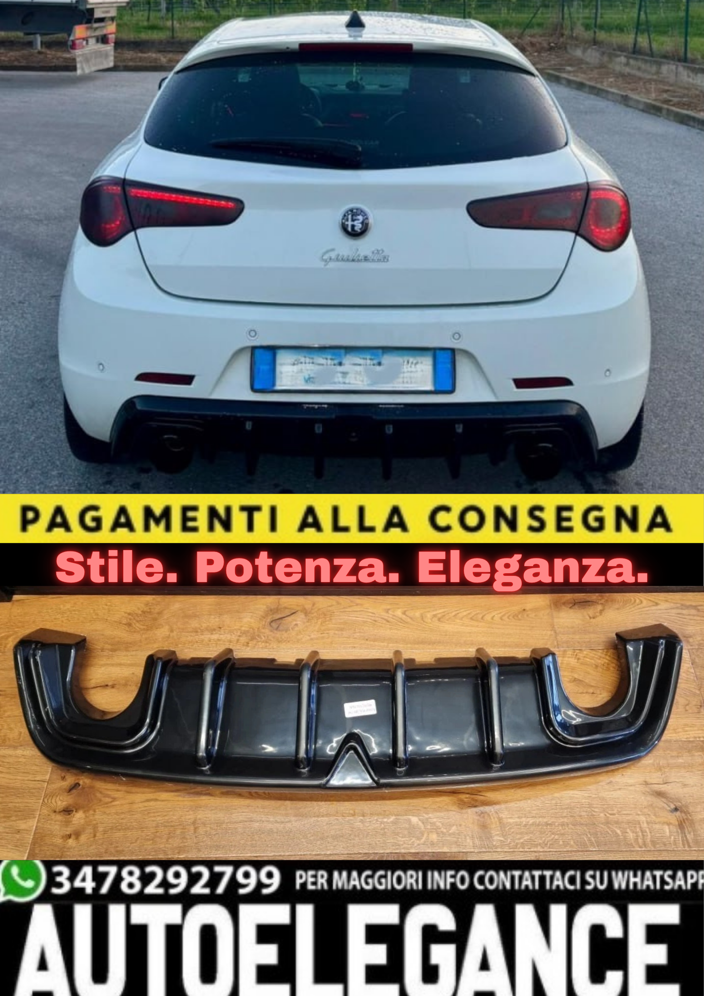 1924🔥DIFFUSORE ADATTO PER ALFA ROMEO GIULIETTA LOOK TUNING NERO LUCIDO 🔥