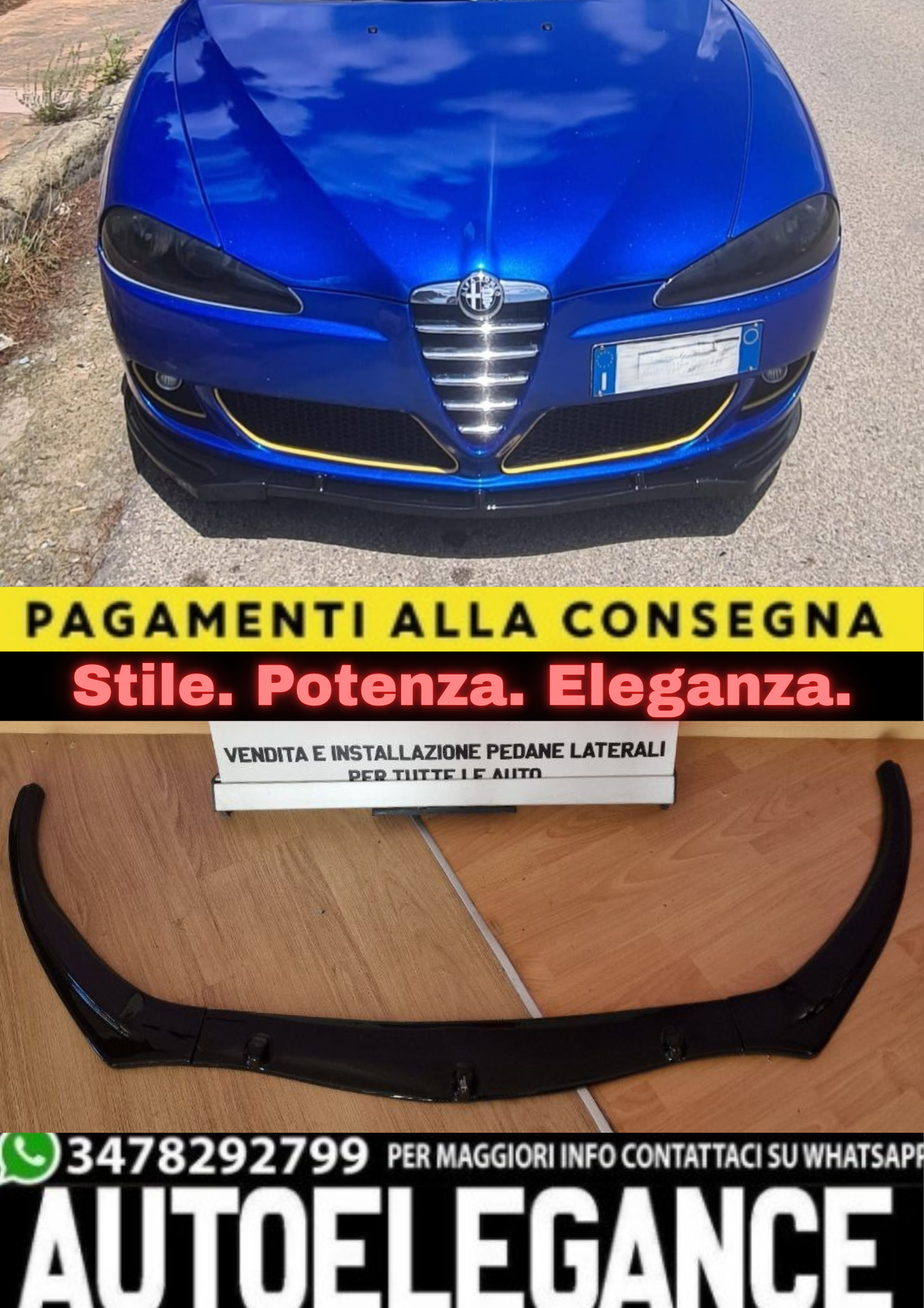 0274 ✨ALFA ROMEO GIULIETTA SPOILER SOTTO PARAURTI ANTERIORE SPLITTER ABS NERO✨