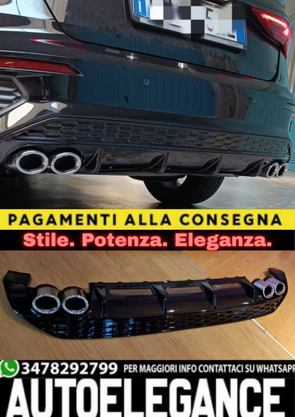 1085🔥DIFFUSORE POSTERIORE LOOK S3 PER AUDI A3 8Y SPORTBACK (2020+)NERO LUCIDO🔥