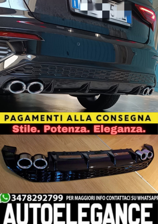 1085🔥DIFFUSORE POSTERIORE LOOK S3 PER AUDI A3 8Y SPORTBACK (2020+)NERO LUCIDO🔥
