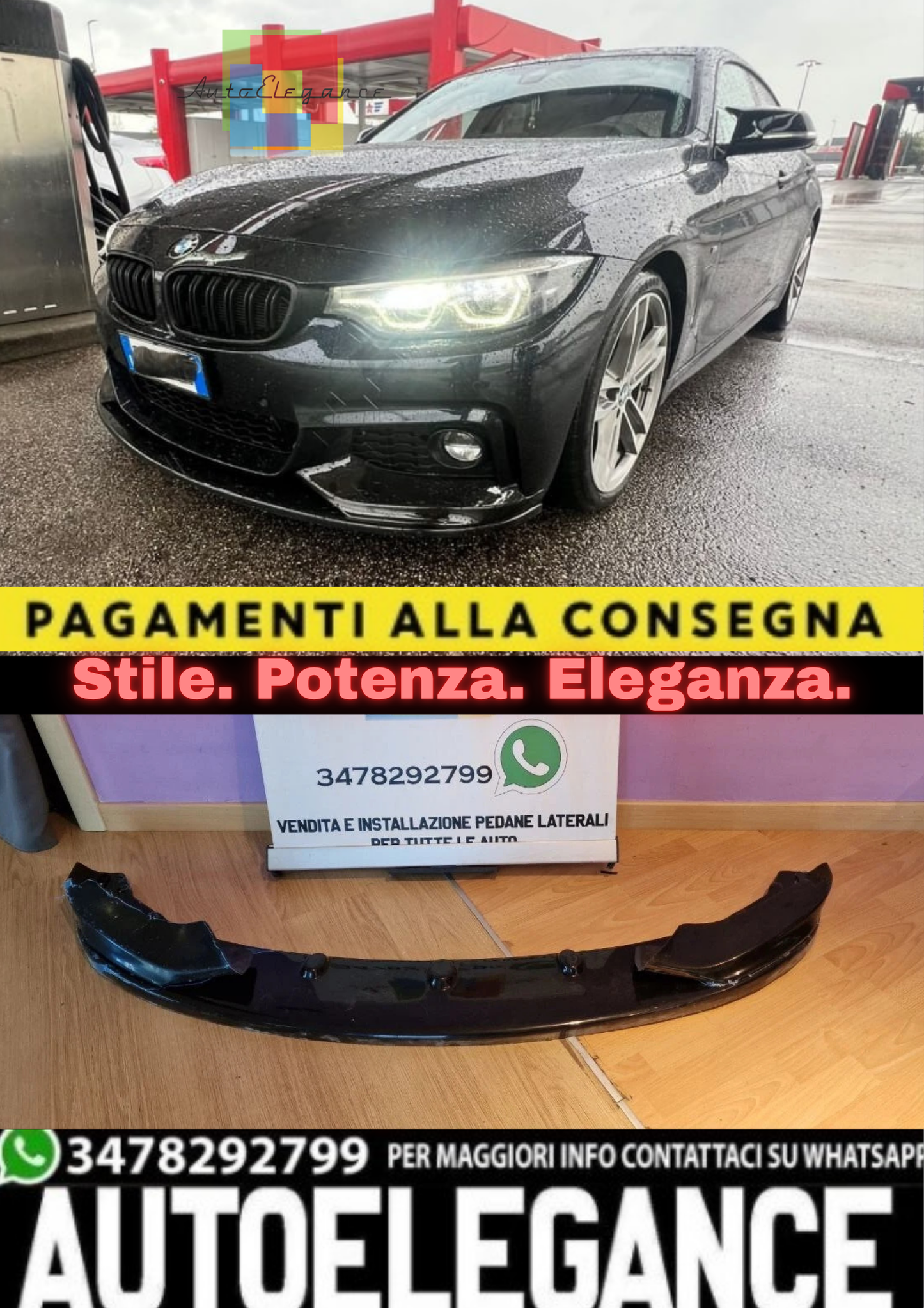 1188🔥SOTTO PARAURTI ADATTO PER BMW SERIE 4 F32 F33 F36 MSPORT NERO LUCIDO🔥