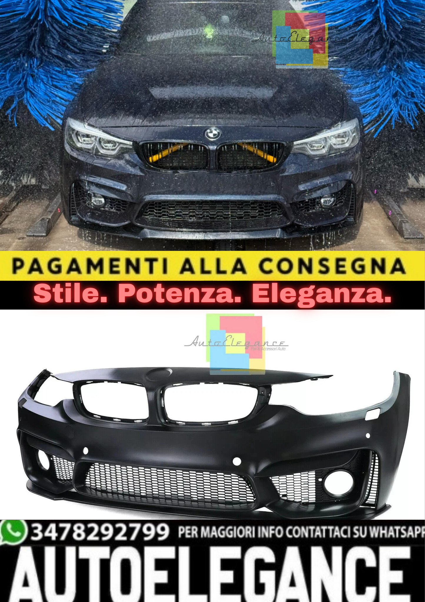 0318🔥PARAURTI ANTERIORE LOOK M4 CON SPLITTER ABS PER BMW SERIE 4 F32 F33🔥