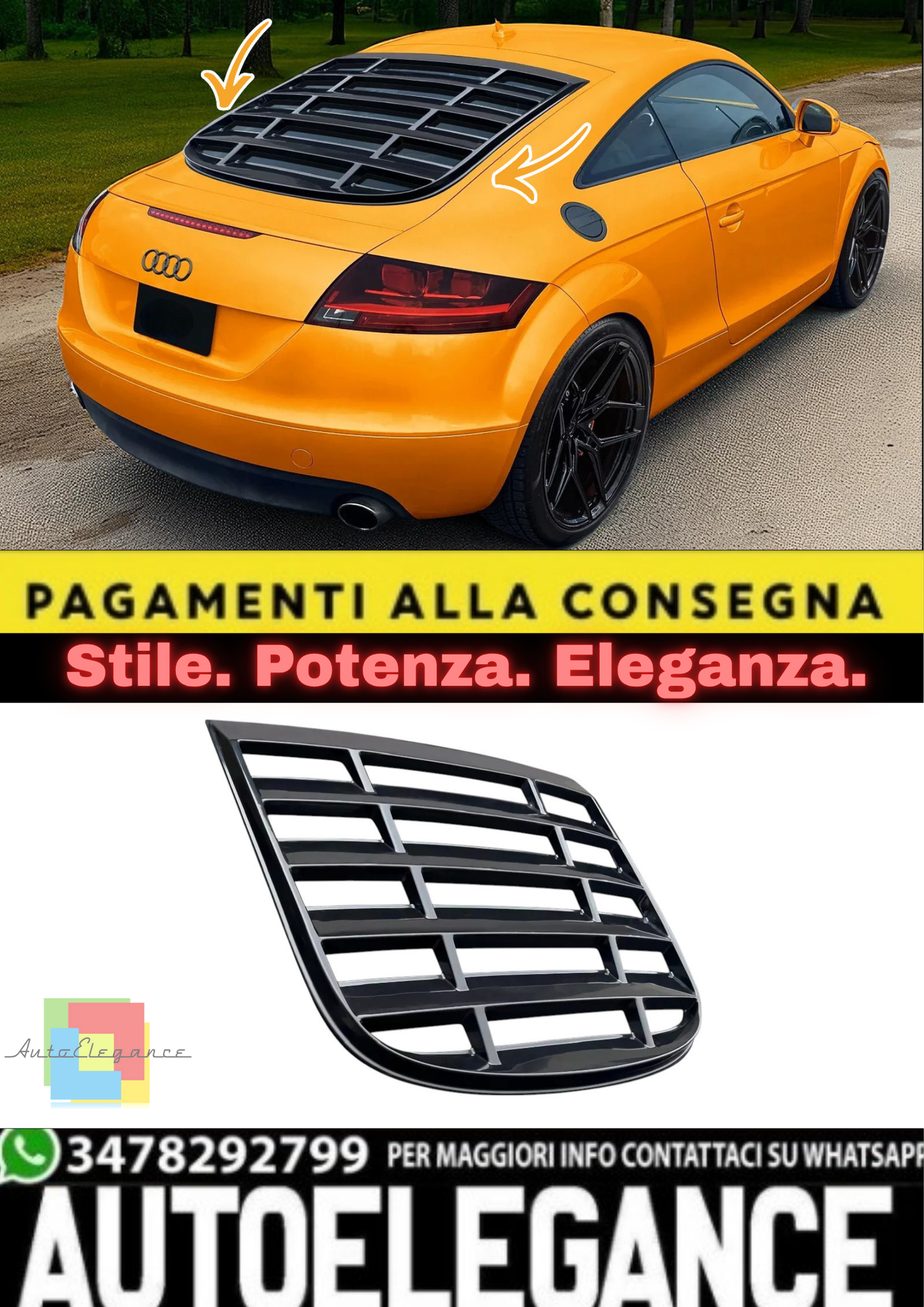 💫 Tenda Lunotto / Persiana Posteriore in ABS per Audi TT 8J Coupé (2006–2014)💫