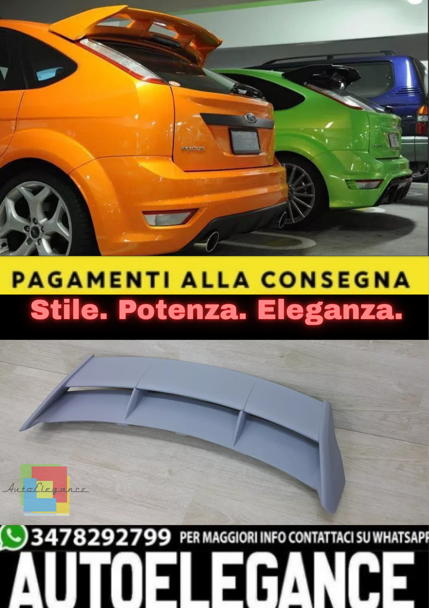 💫 Spoiler Tetto / Alettone Posteriore Stile ST RS WRC per Ford Focus MK2 💫